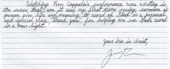 A handwritten note from the rev. James coppolas