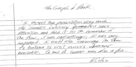 A handwritten note from the gospel of mark