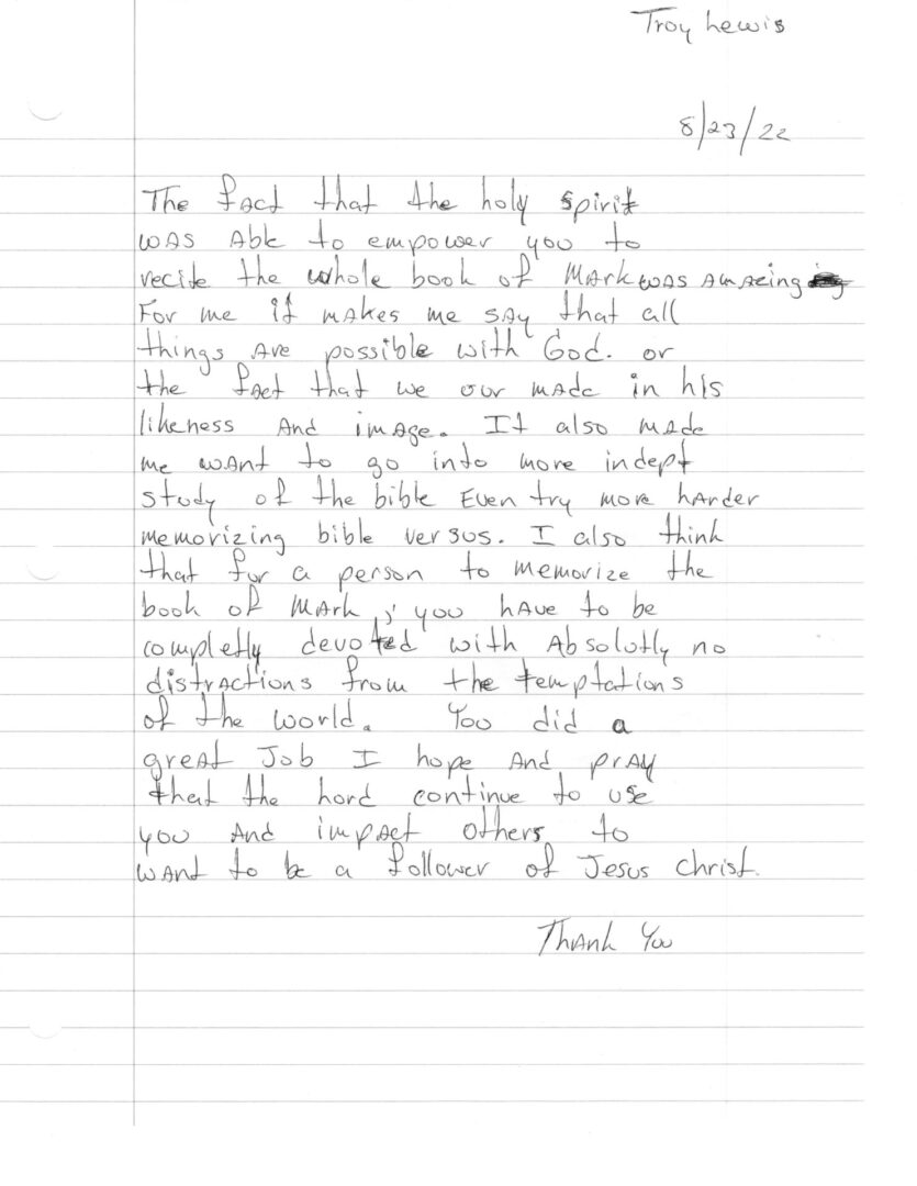 A letter written by a child in the past.